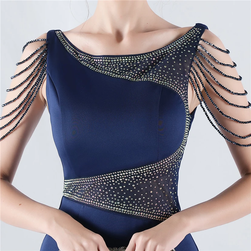 Heavy Hot Diamonds For Transparent Mesh High-Slit Satin Evening Dress Annual Meeting Wedding view 28
