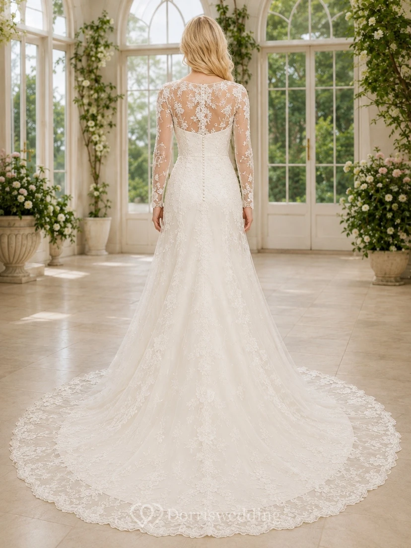 Modest High Neck Sheath Bridal Classic Wedding Dress Lace view 2