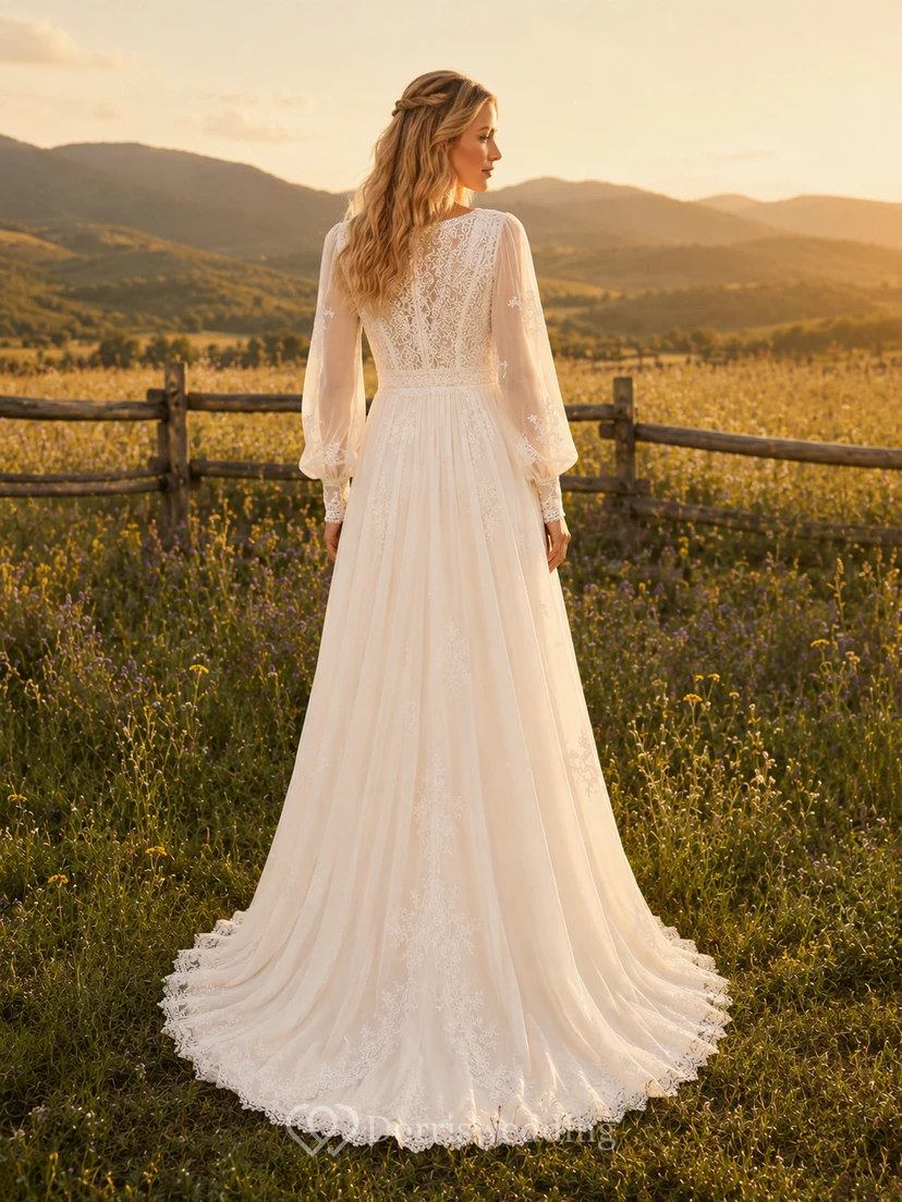Robe de mariée de maternité épaules dénudées, coupe trapèze simple, en tulle, style jardin, avec traîne souple view 2