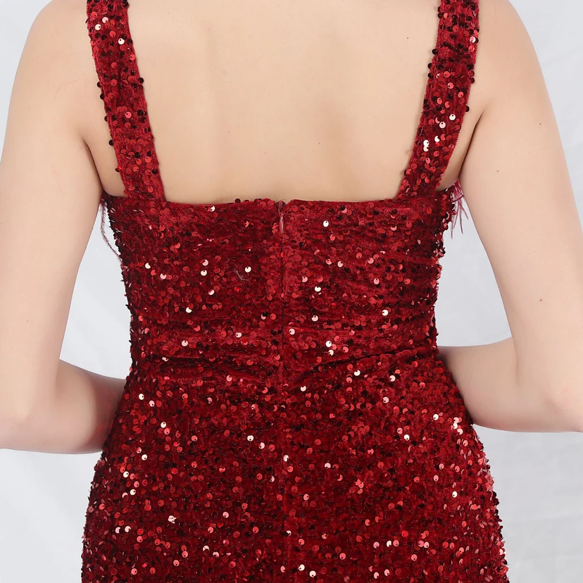 Craft Ostrich Feather Velvet Sequined Evening Dress view 70