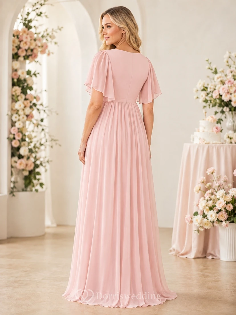 Maternity Empire Formal V-neck Flutter Sleeve Chiffon Floor-length Dress view 2