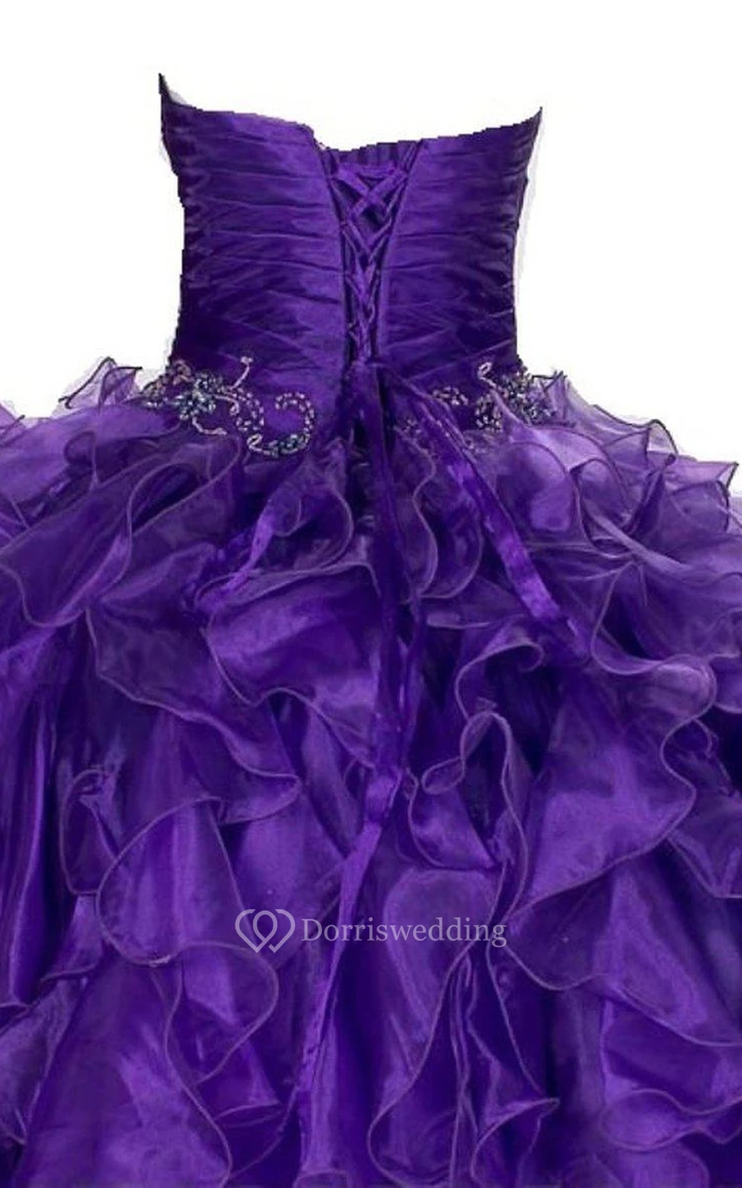 Short-sleeved A-line Ruffled Dress With Beadings view 2