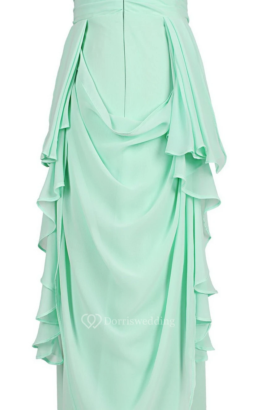 Sleeveless V-neck Gown With Draping and V-back view 5