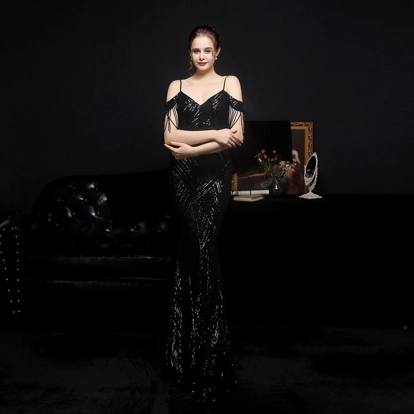 Sequined Fishtail Long Dress Performance Internet Celebrity Event Banquet Car Model Etiquette Evening Dress view 10