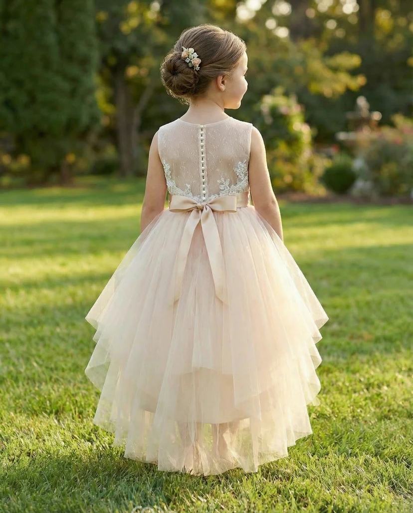 Teelanges Tüllkleid mit Schleifengürtel view 2