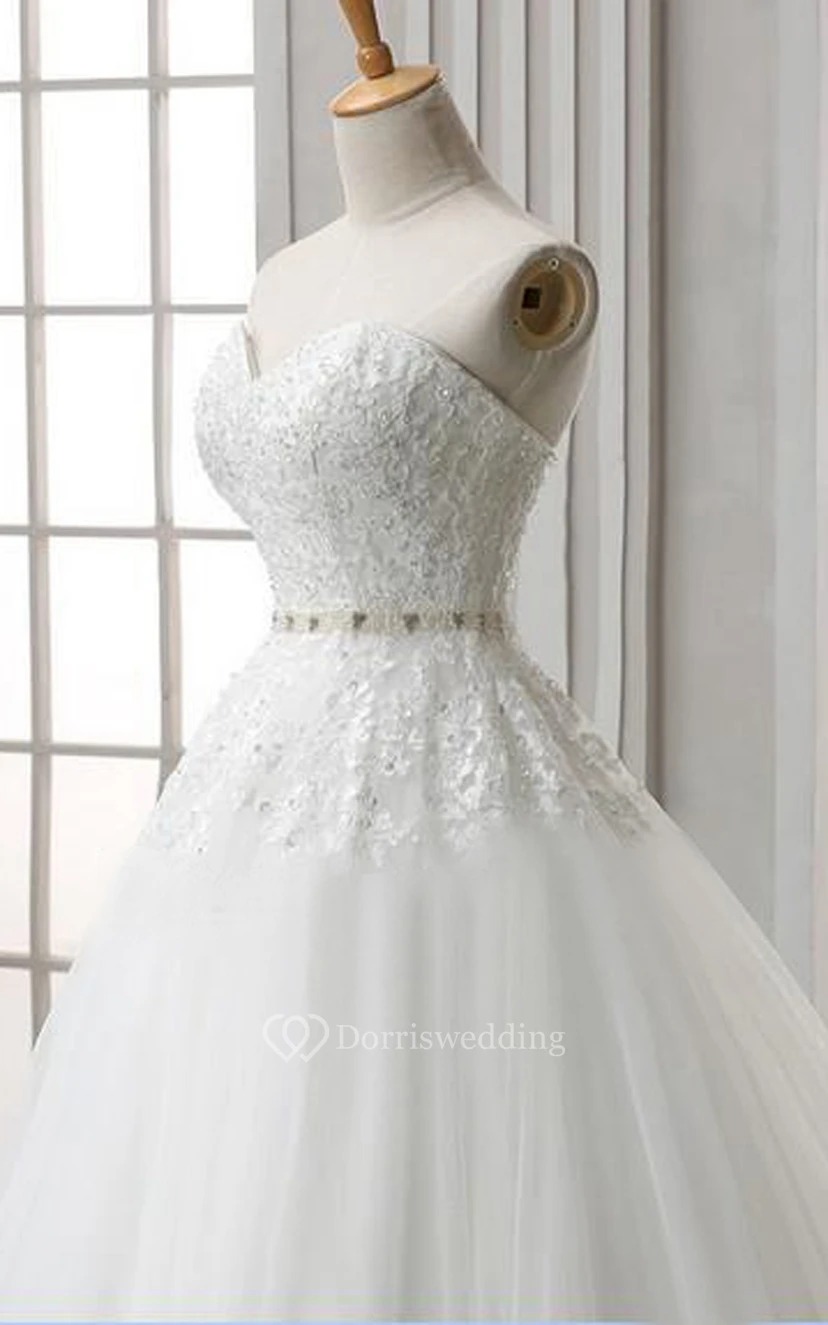 A-Line Ball Gown Empire Floor-Length Sweetheart Sleeveless Bell Empire Appliques Corset Back Lace Organza Dress view 4