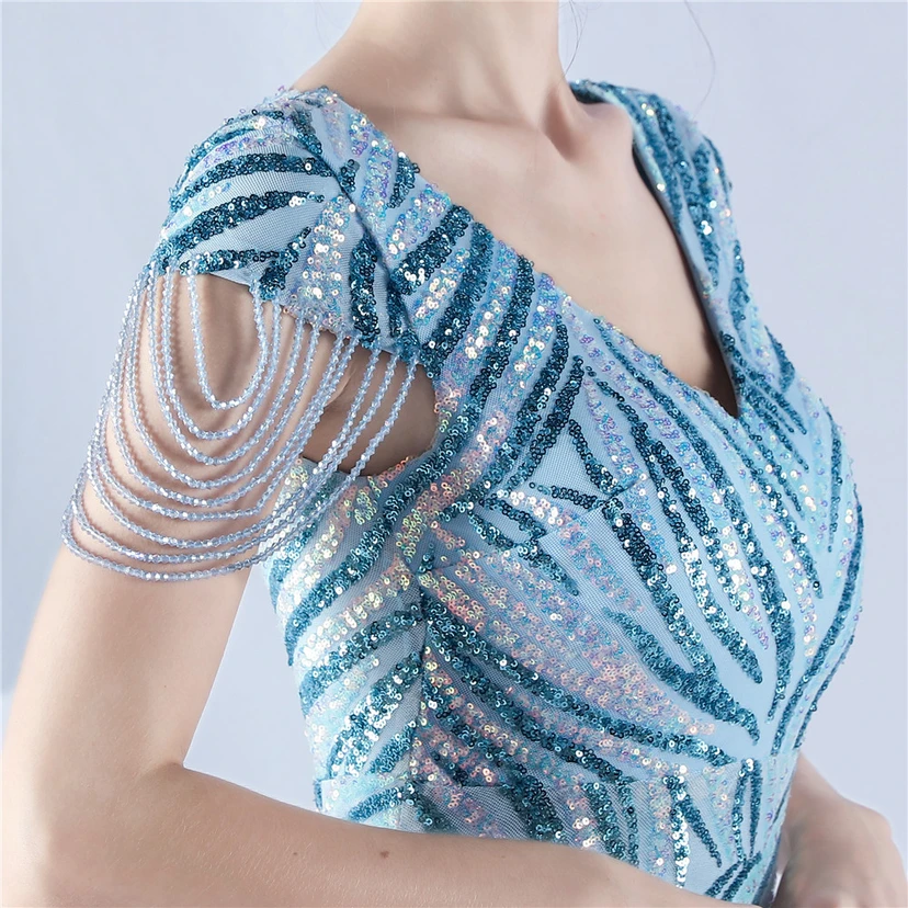 A-Line Big Swing Dress Skirt Encrypted Sequined Craft Beaded Evening Dress view 81