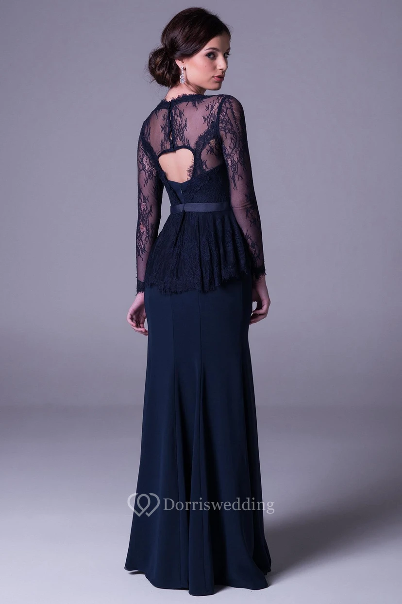 Sheath Long-Sleeve Long Lace Square-Neck Prom Dress With Broach view 2