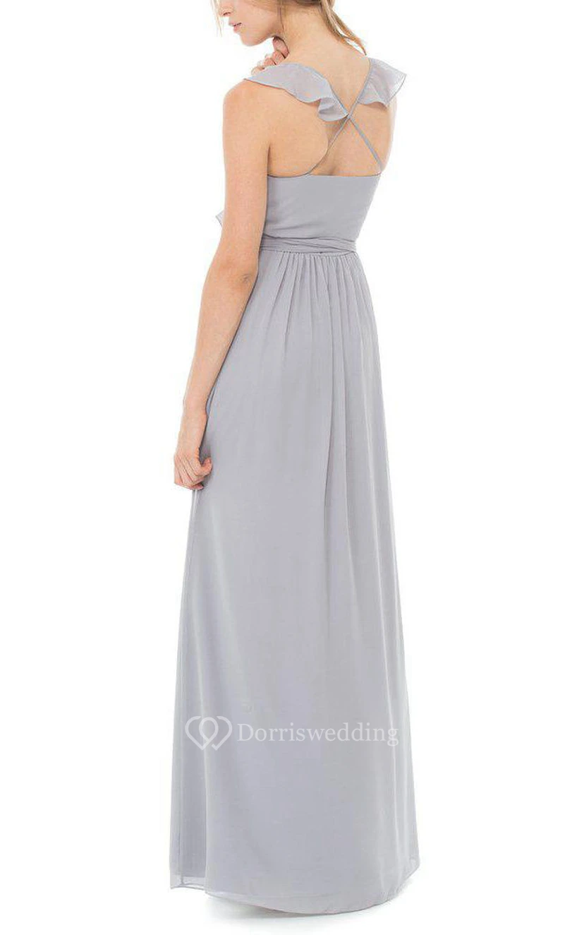 Falbala Chiffon Bridesmaid Dress with Sash view 2