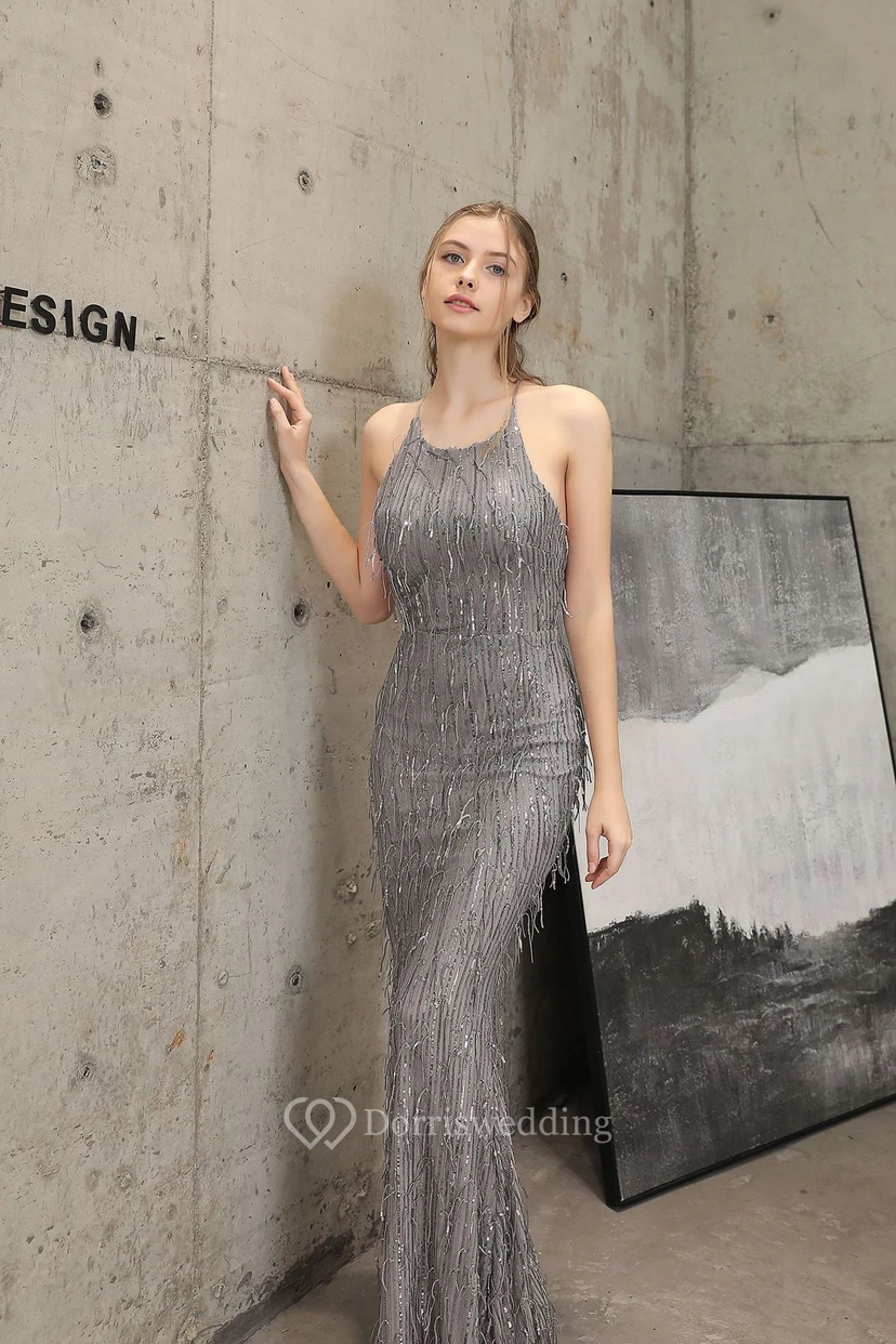 Vestido de noche elegante con borla de hilo de seda de poliéster y lentejuelas estilo cola de pez para banquetes, reuniones y eventos. Ideal para anfitriones. Modelo de coche. Otoño. view 27