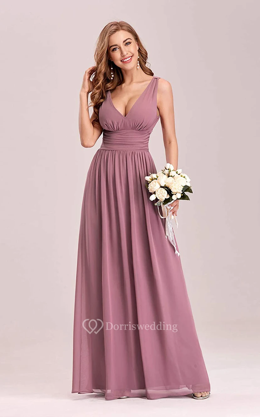Casual Chiffon V-neck A Line Sleeveless Evening Dress With Ruffles view 10