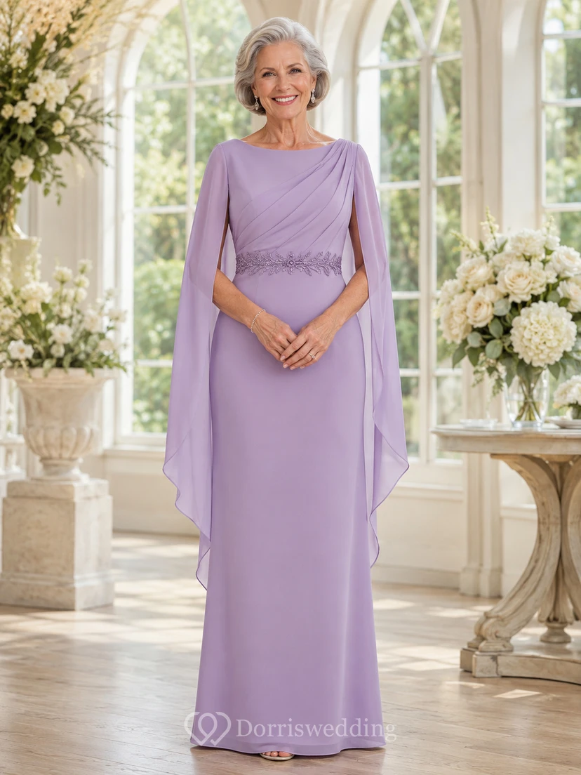 Lavender cape sleeve high neck sheath grandmother formal gown