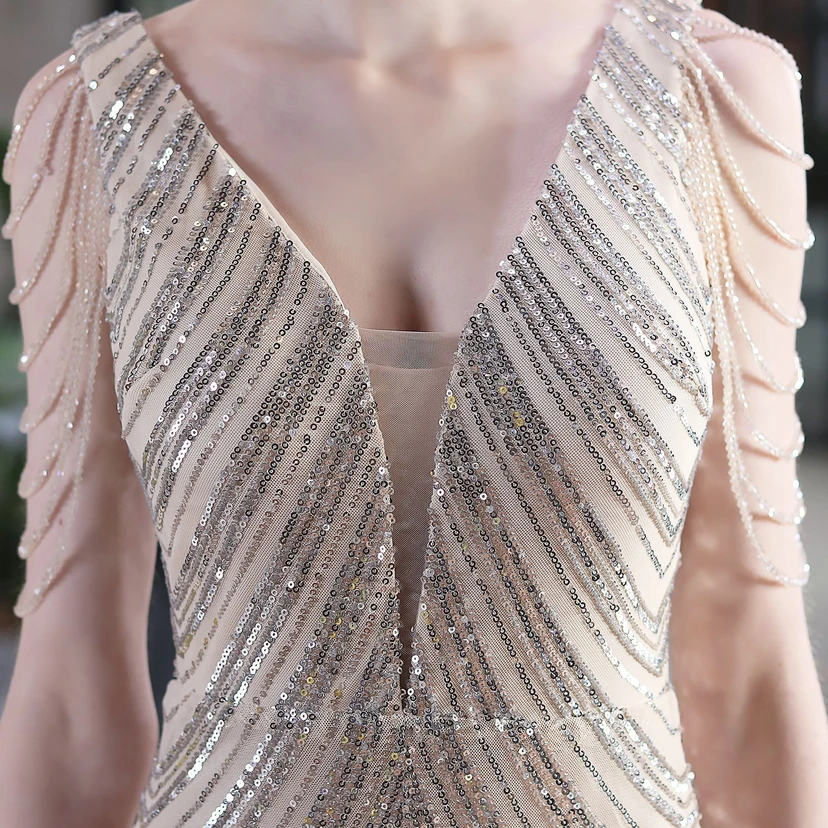Paillettenbesetztes Meerjungfrauenkleid für Auftritte, Internet-Promi-Events, Bankette, Automodelle, Etikette, Abendkleid view 32