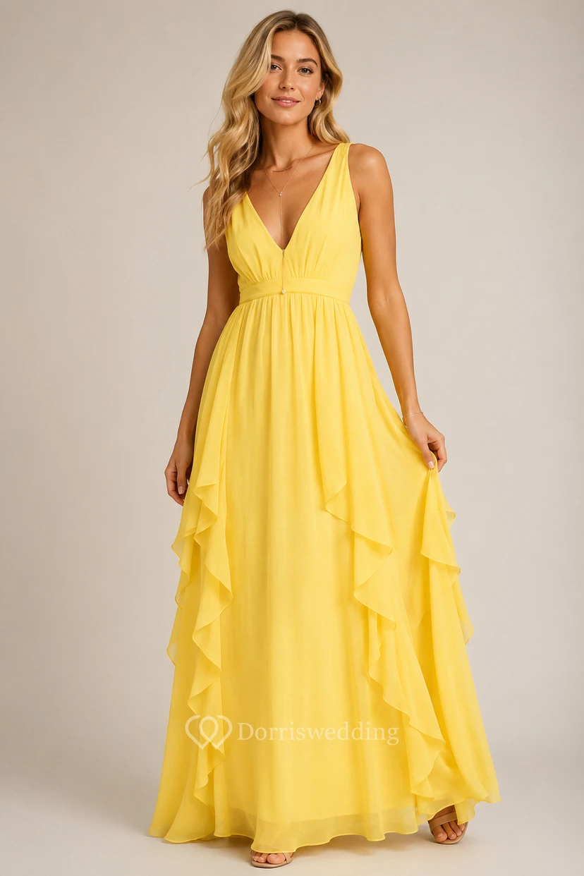 Sleeveless Chiffon Stylish Dress With Ruffles view 14