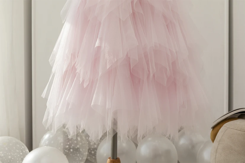 Bateau-neck Sleeveless Tulle A-line Layered Ruffled Applique Flowergirl Dress view 8
