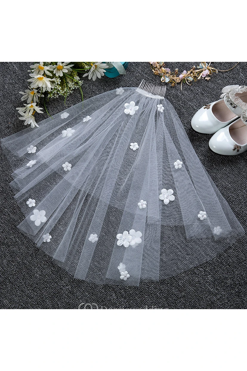 Simple Style Double Layer Floral Tulle Flower Girl Veil view 4