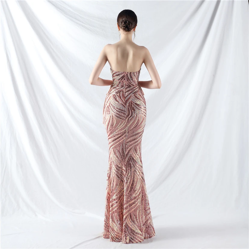 Vestido de noche con tirantes, top tipo tubo y lentejuelas apiladas encriptadas, con método de doble atado de cuerda. view 35
