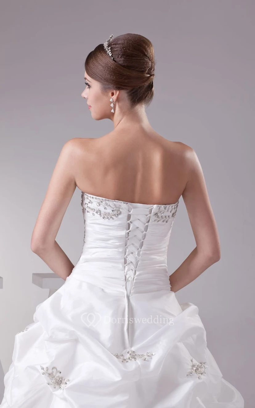 Strapless Ruched A-Line Dress With Beading and Ruching view 5