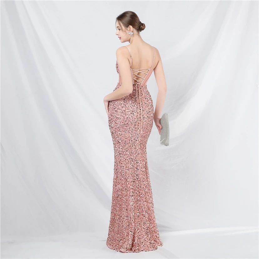 Palace Style Heavy Fishbone Waist Mesh Sequined High-End Evening Dress view 22