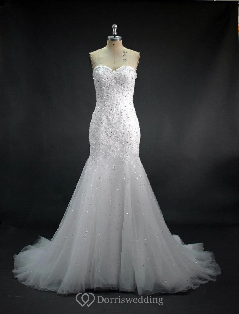 Sweetheart Mermaid Lace and Tulle Bridal Dress With Beadings and Sequins