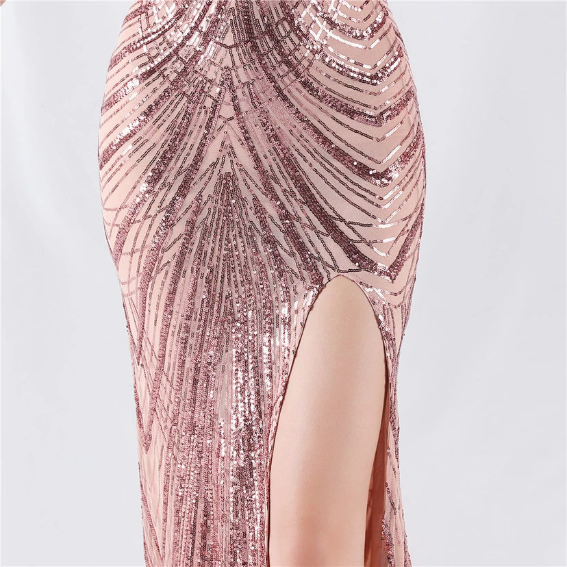 Positioning Flower Beaded Craft Beaded One-Shoulder Oblique Collar High Slit Evening Dress view 20