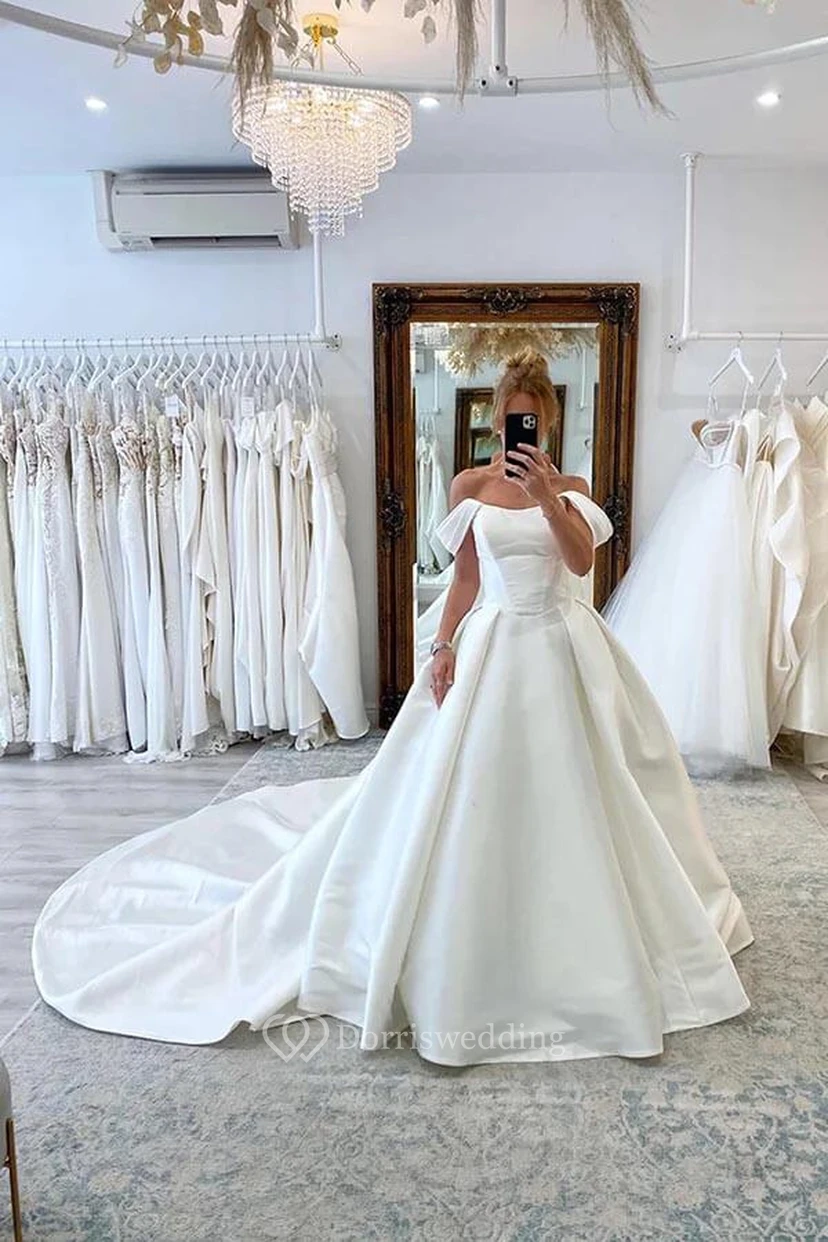 Off-the-shoulder Satin Ball Gown Elegant Wedding Dress