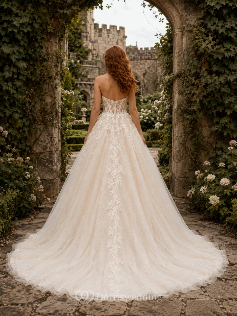 Robe de mariée en tulle à décolleté cœur, style château, robe de bal view 2