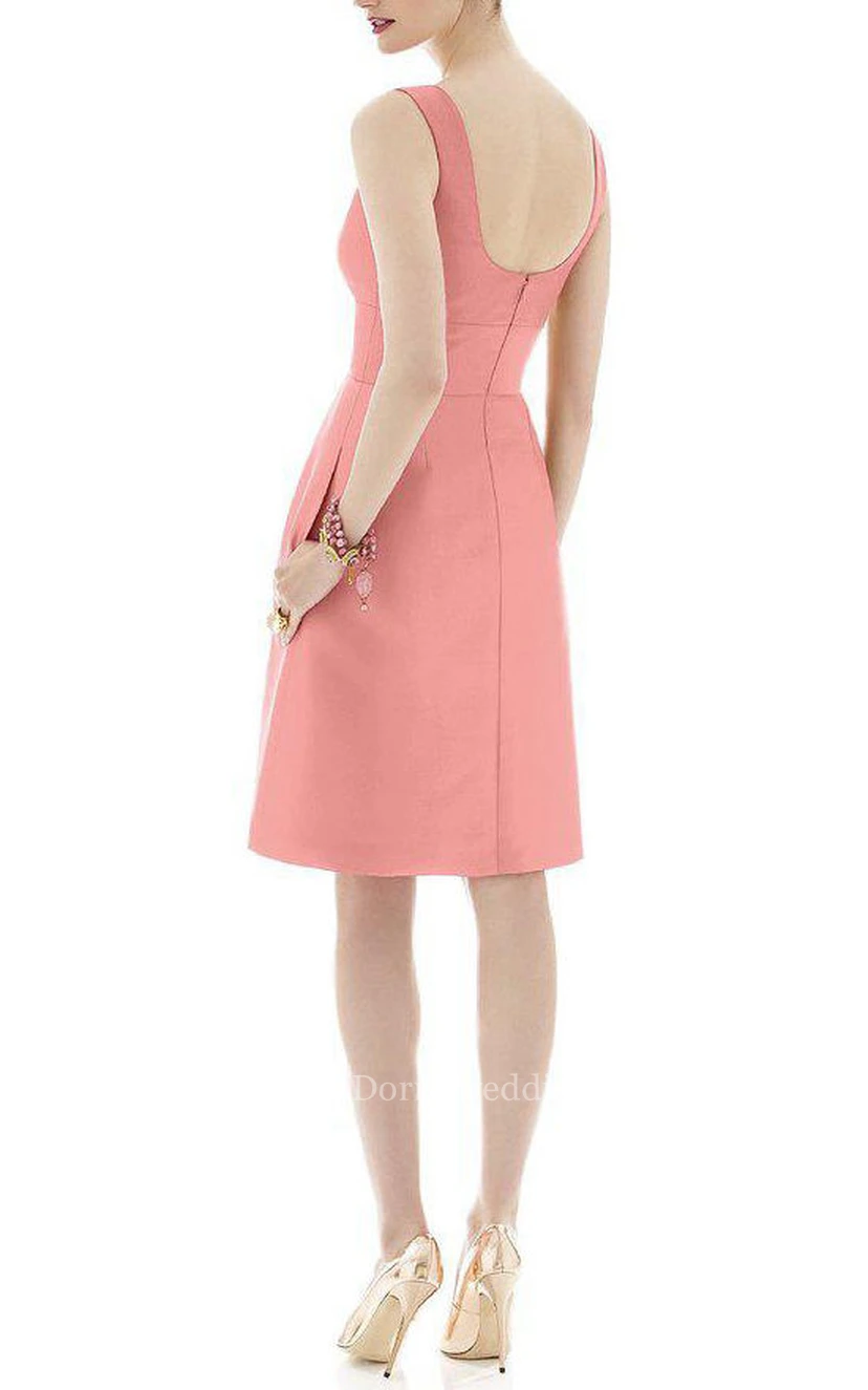 Strapped A-line Short Satin Dress with Pleats view 2