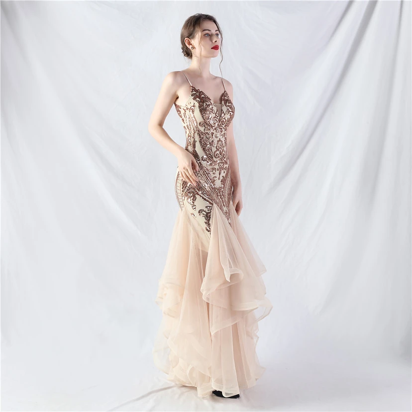 Vestido de actuación para celebración de baile caliente con cuentas de flores y posicionamiento de red rígida. view 39