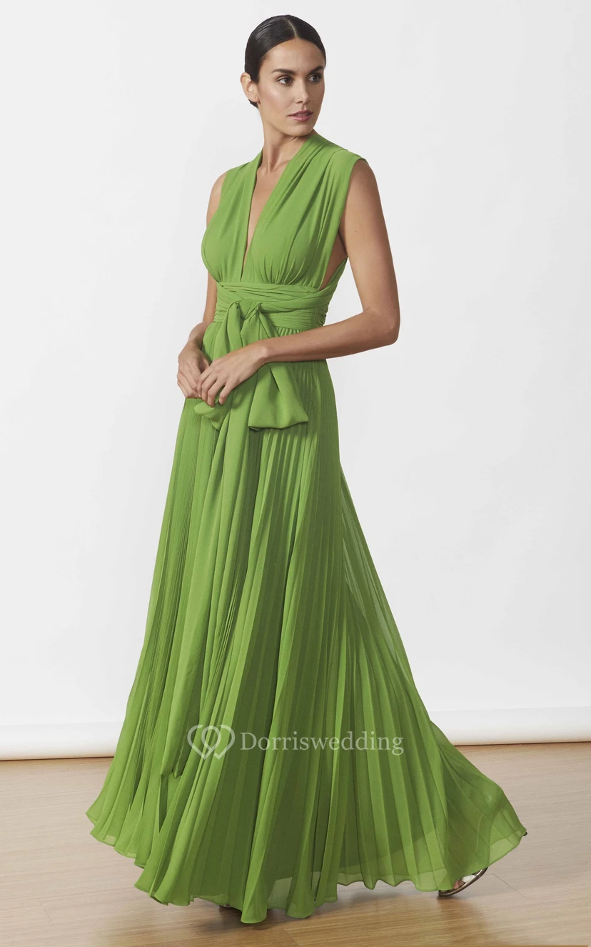 Elegantes Chiffon-Abendkleid in A-Linie mit Schärpe und Falten