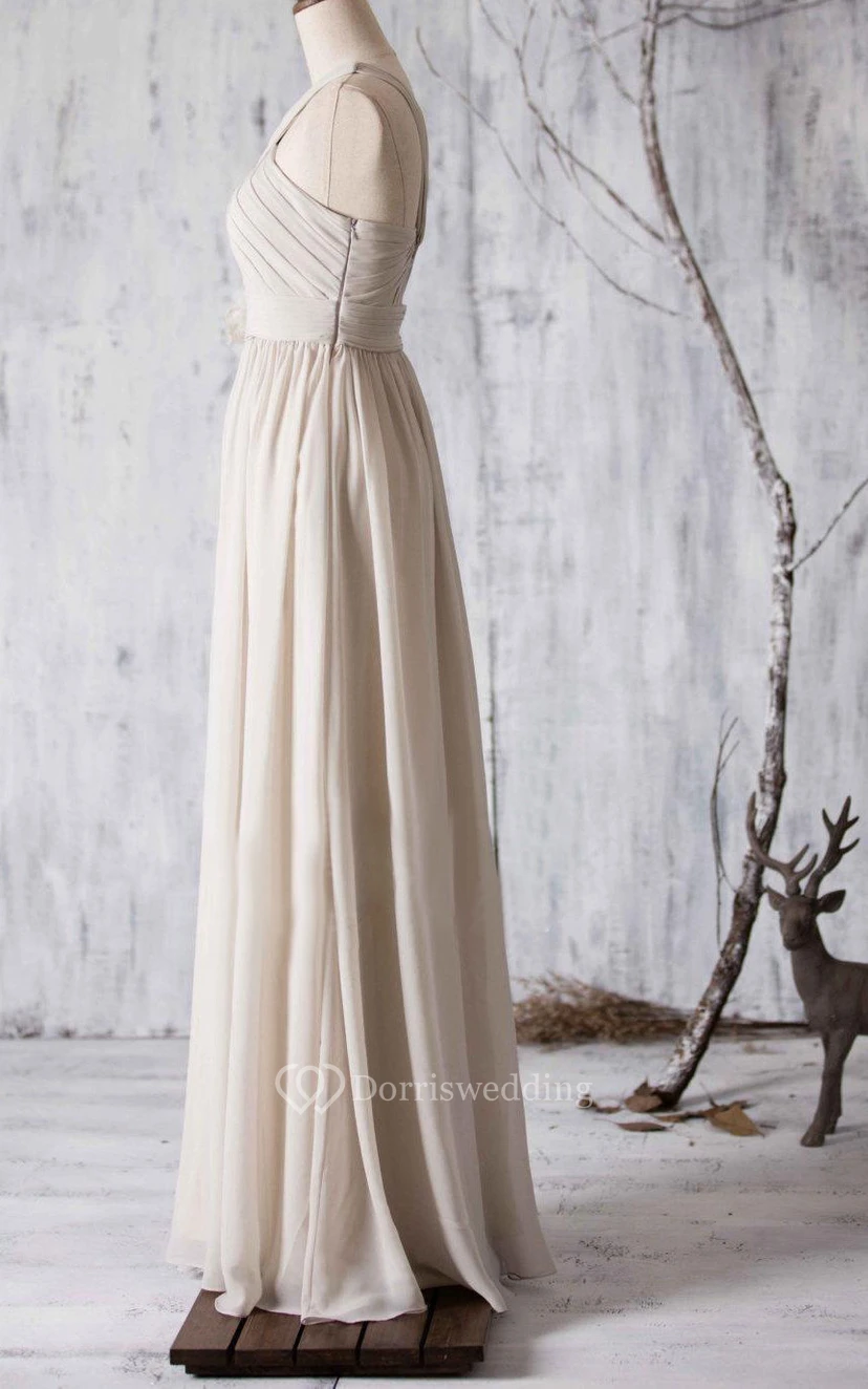 Criss Cross Top V Back A-line Pleated Chiffon Long Dress With Side Drop view 3