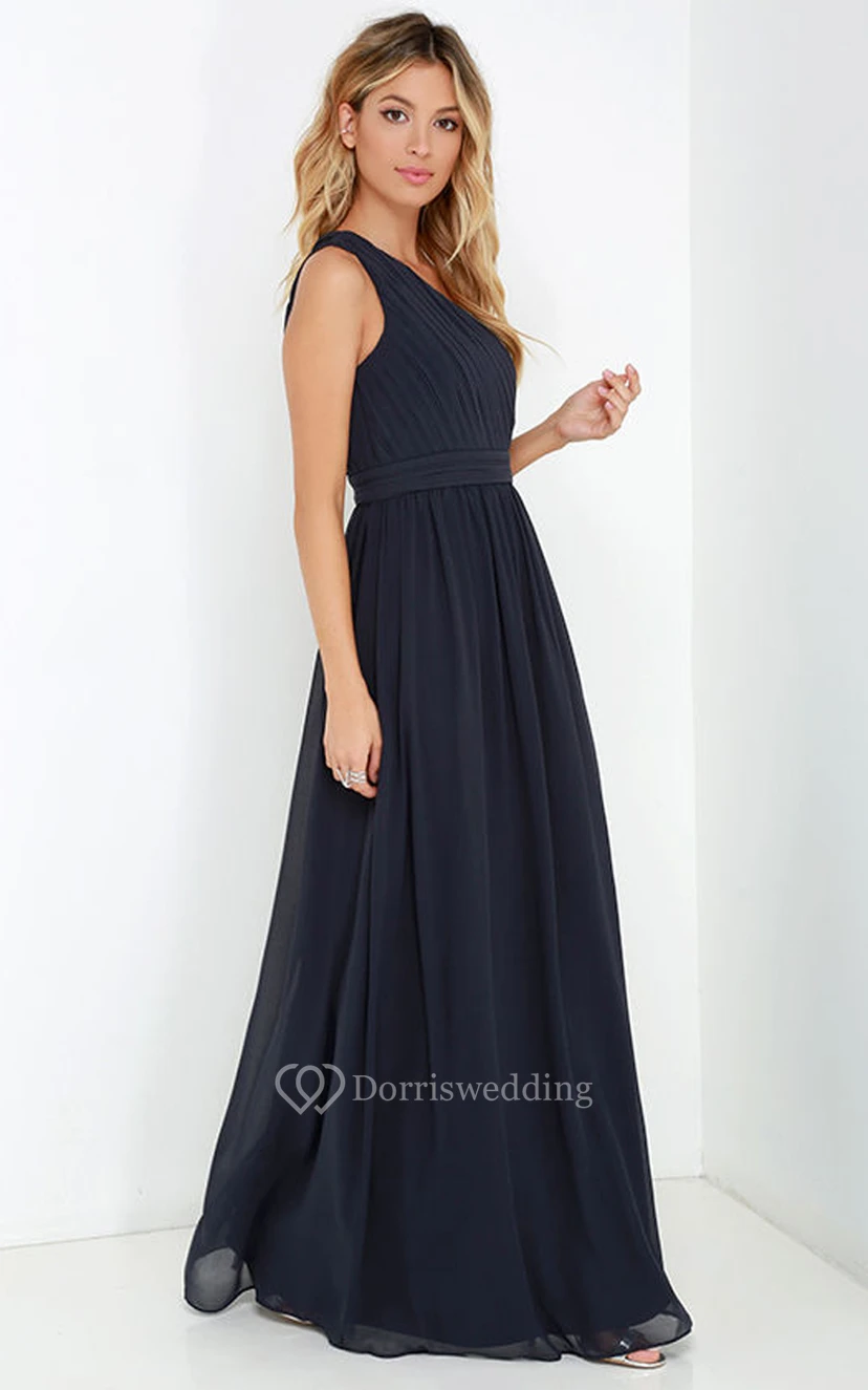 Long One-Shoulder Chiffon A-Line Unique Dress view 10