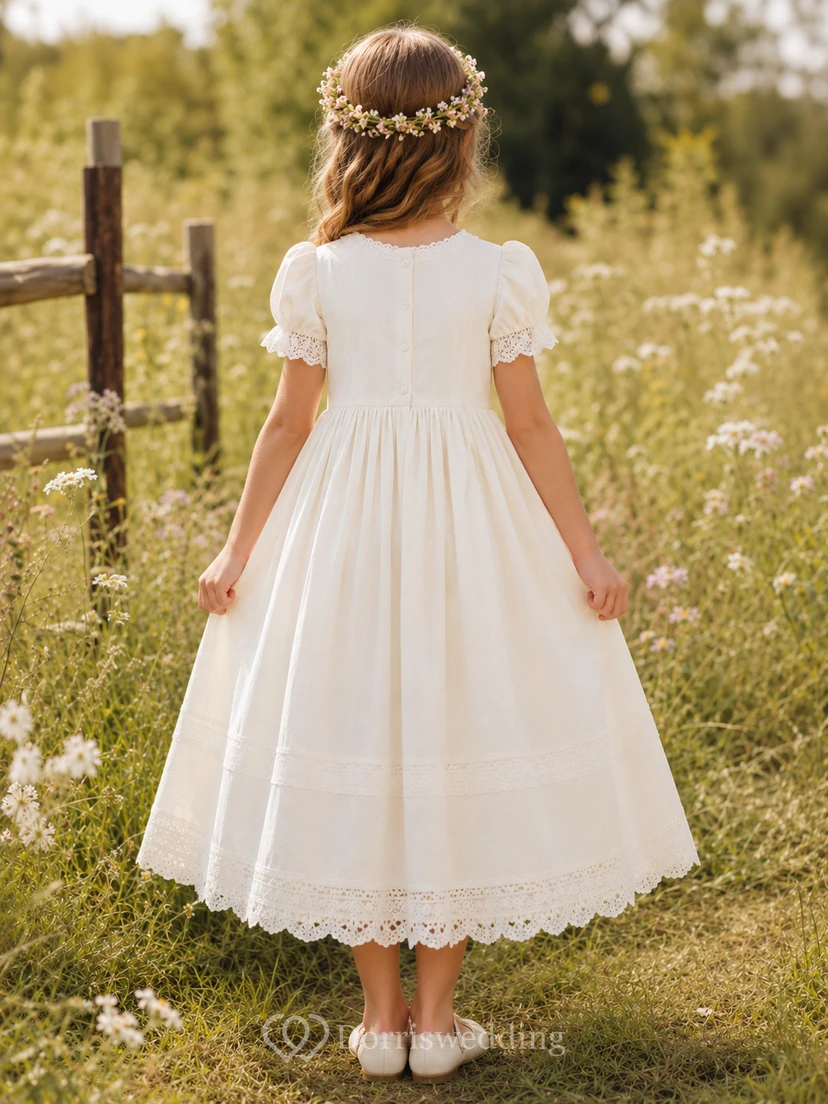 Rustikales Blumenmädchenkleid aus Spitze und Tüll view 2