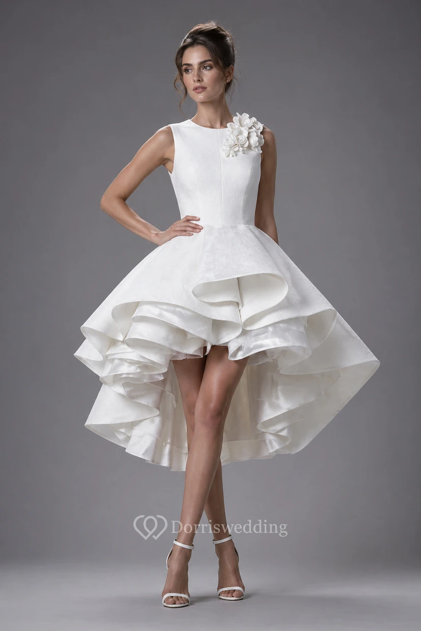 Vestido de cóctel/boda/fiesta negro formal gótico asimétrico con volantes y múltiples capas y escote joya view 3