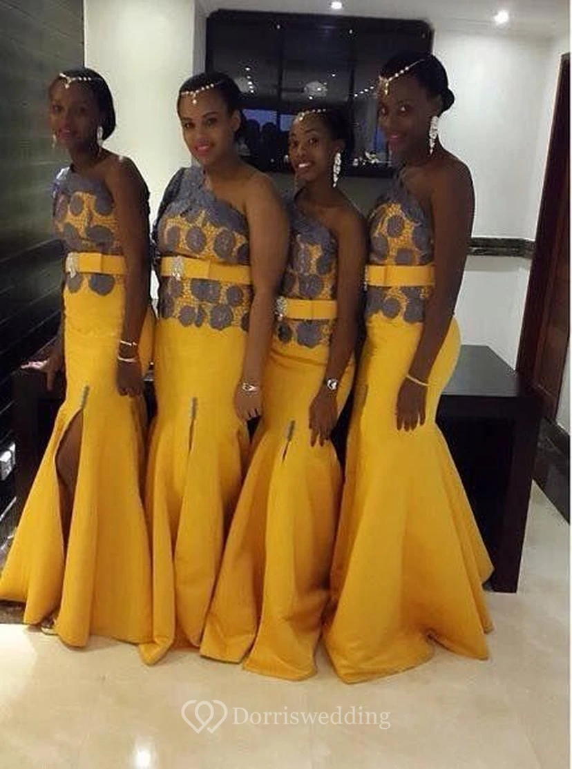 Beautiful Yellow One Shoulder Prom Dress on Sale