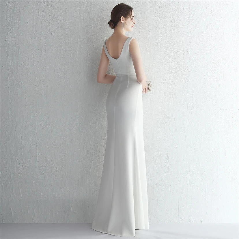 Satin-Kleid mit Perlenbesatz, langem Schlitz, schmal geschnitten, Meerjungfrauenschnitt, für Promi-Dinner, Hochzeiten, Autoausstellungen, Modellbau view 2