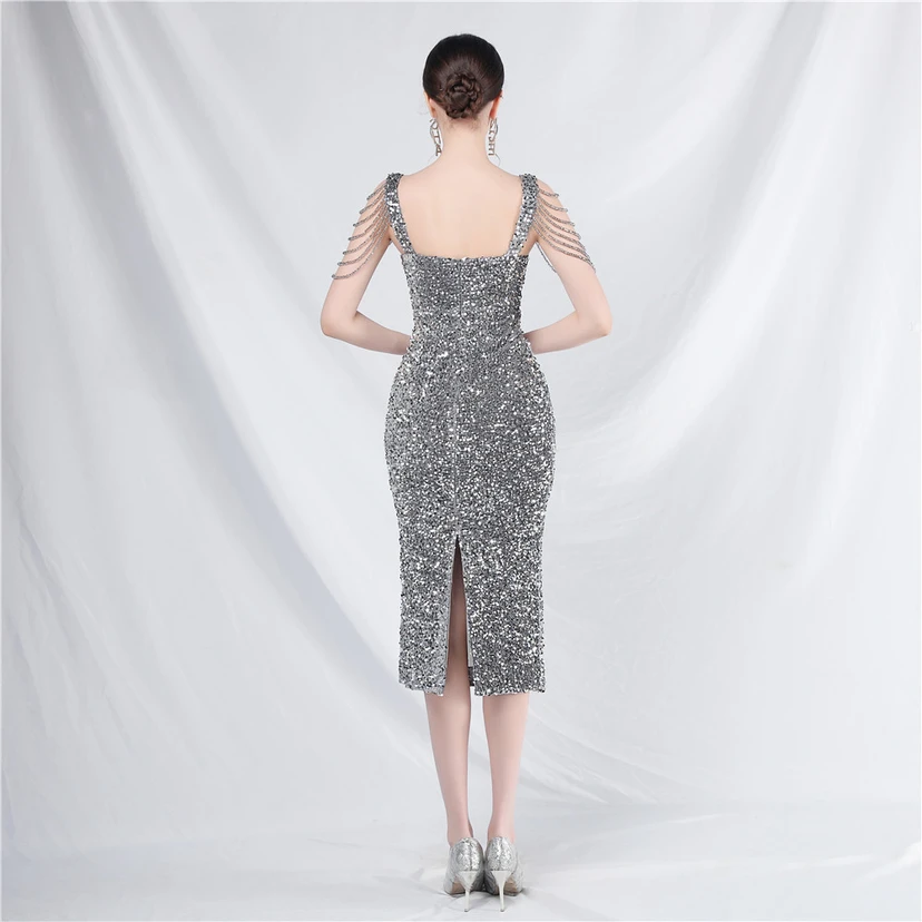 Craft Sequined Velvet Bottom Imitation Handmade Fantasy Sequin Evening Dress Daily Mini Dress view 46