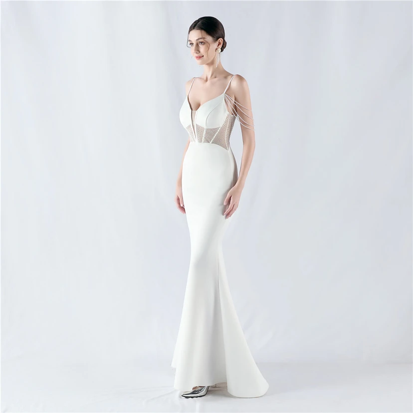Vestido de noche con cintura de espiga, bordado de diamantes de imitación, ideal para banquetes y presentaciones. view 50