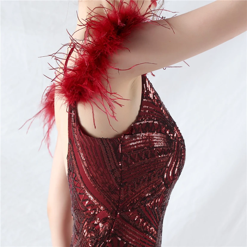 Vestido de noche con cuentas florales y plumas de avestruz elaboradas artesanalmente view 87