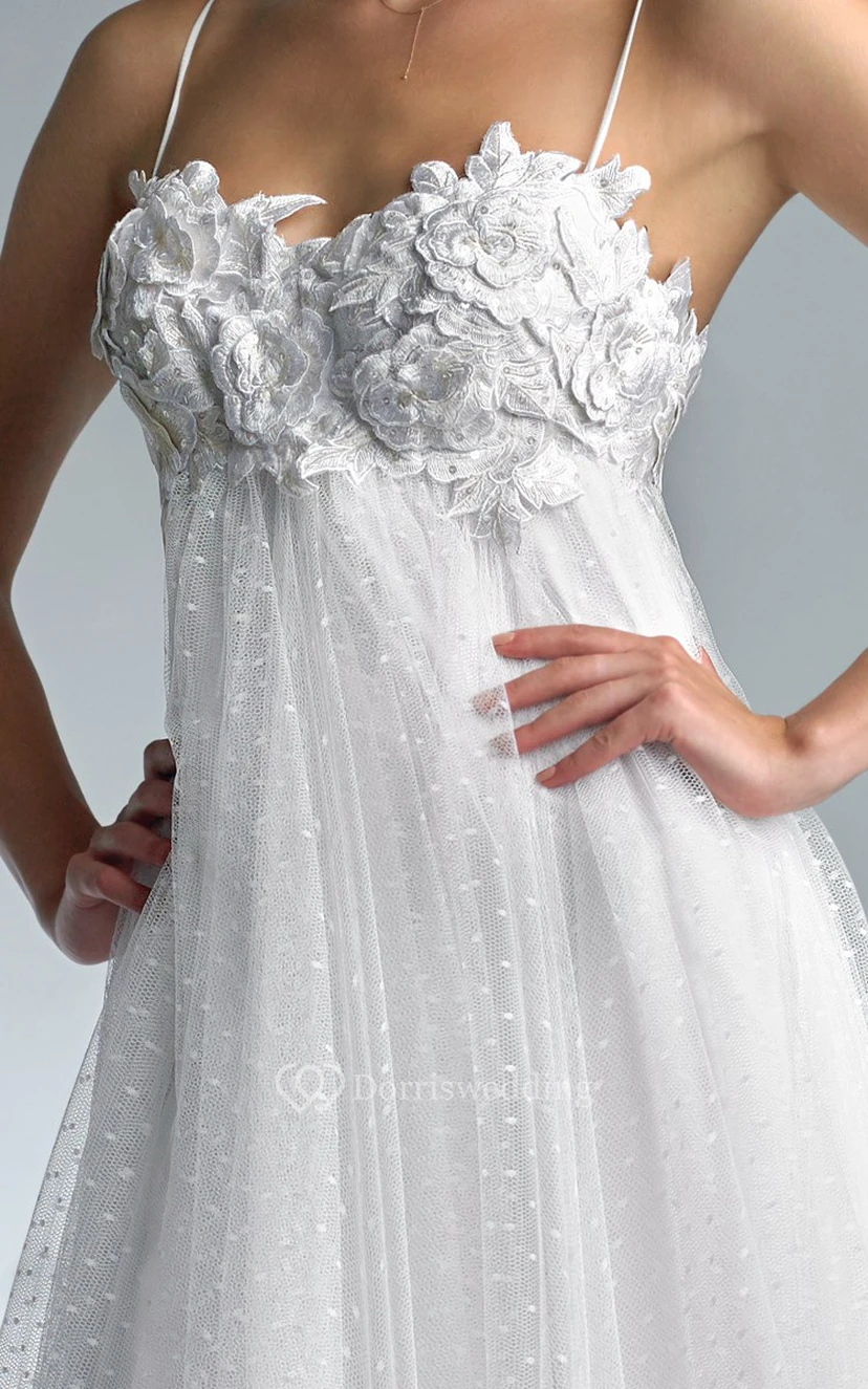 A-line Floor-length Strapless Spaghetti-strap Tulle Zipper Dress view 4
