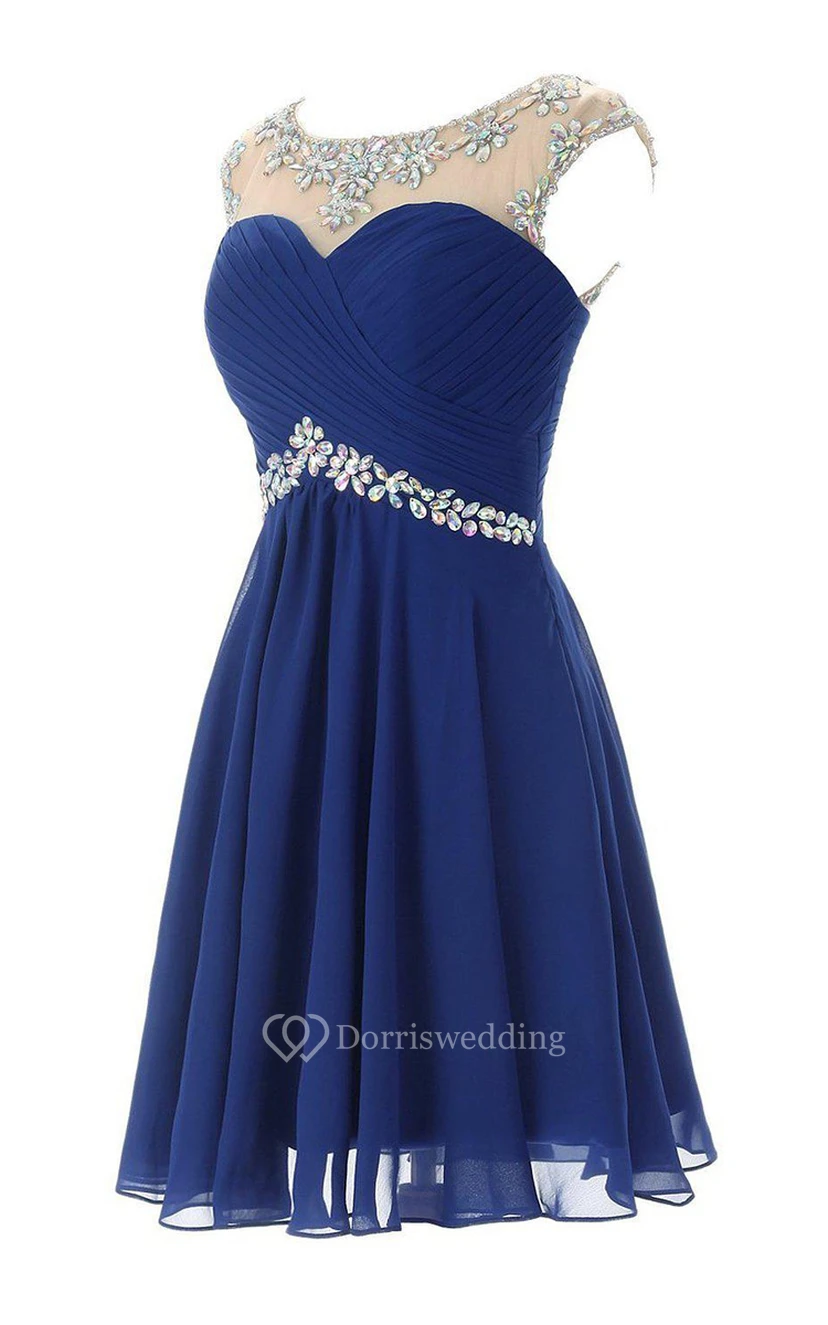 Chiffonkleid mit kurzen Ärmeln, Perlenstickerei und Schlüssellochausschnitt am Rücken view 2
