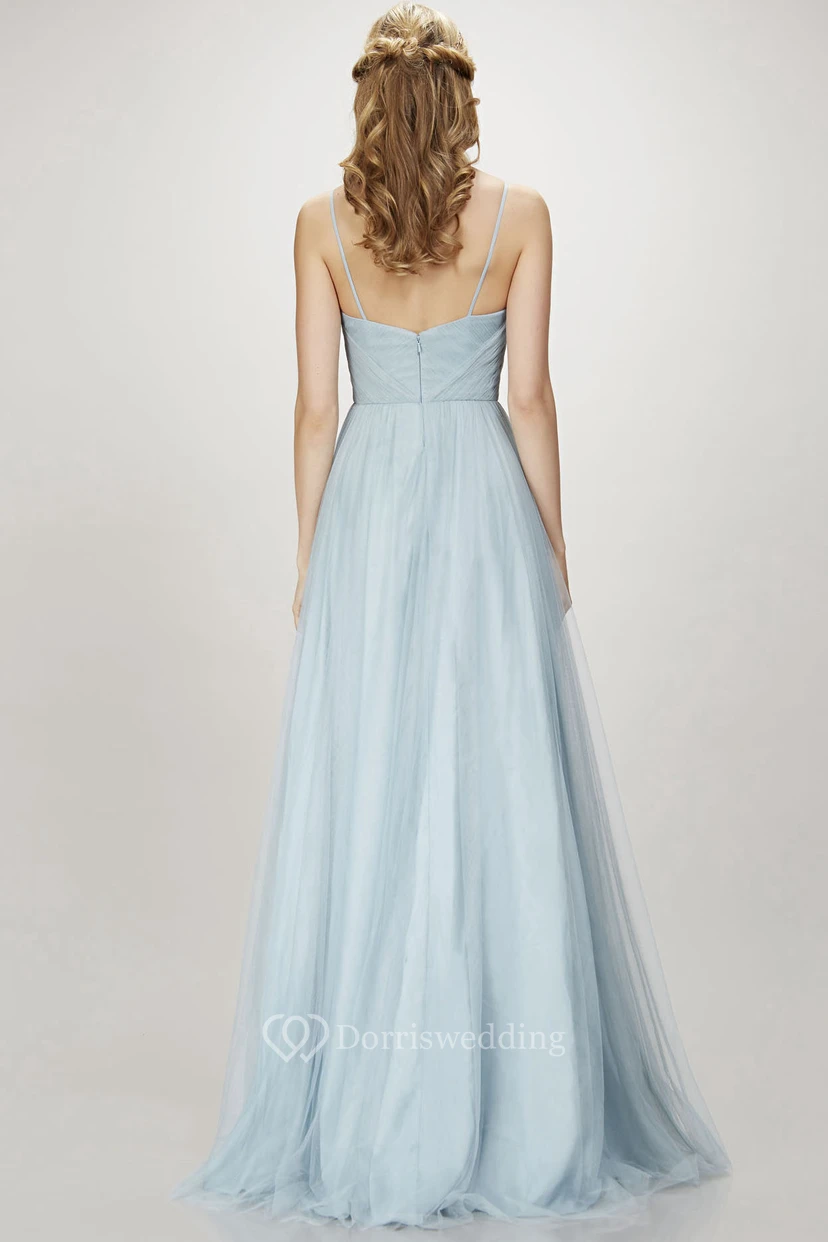 Spaghetti Ruched Sleeveless Tulle Bridesmaid Dress view 2