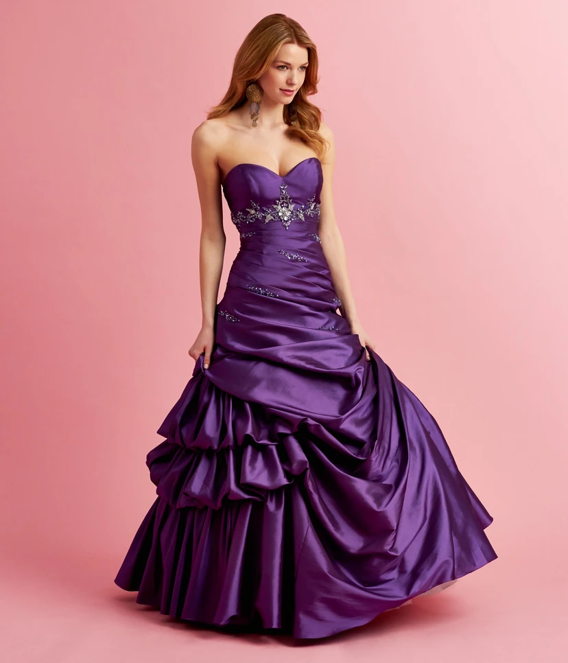 A-Line Long Sweetheart Sleeveless Satin Dress With Pick Up And Beading view 3