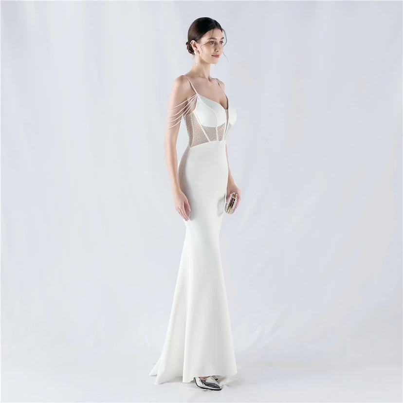 Vestido de noche con cintura de espiga, bordado de diamantes de imitación, ideal para banquetes y presentaciones. view 51