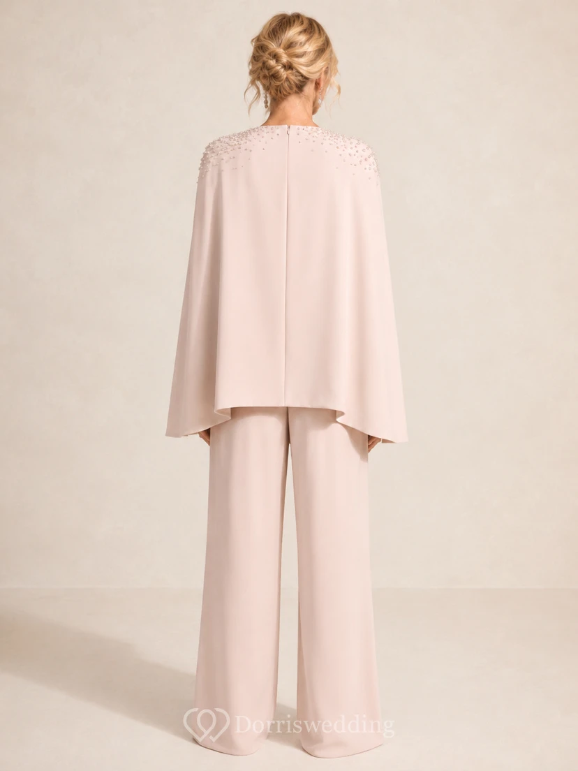 Blush Mother Jumpsuit with Sweetheart Neck Cape Jumpsuit with Shoulder Embellishment view 2