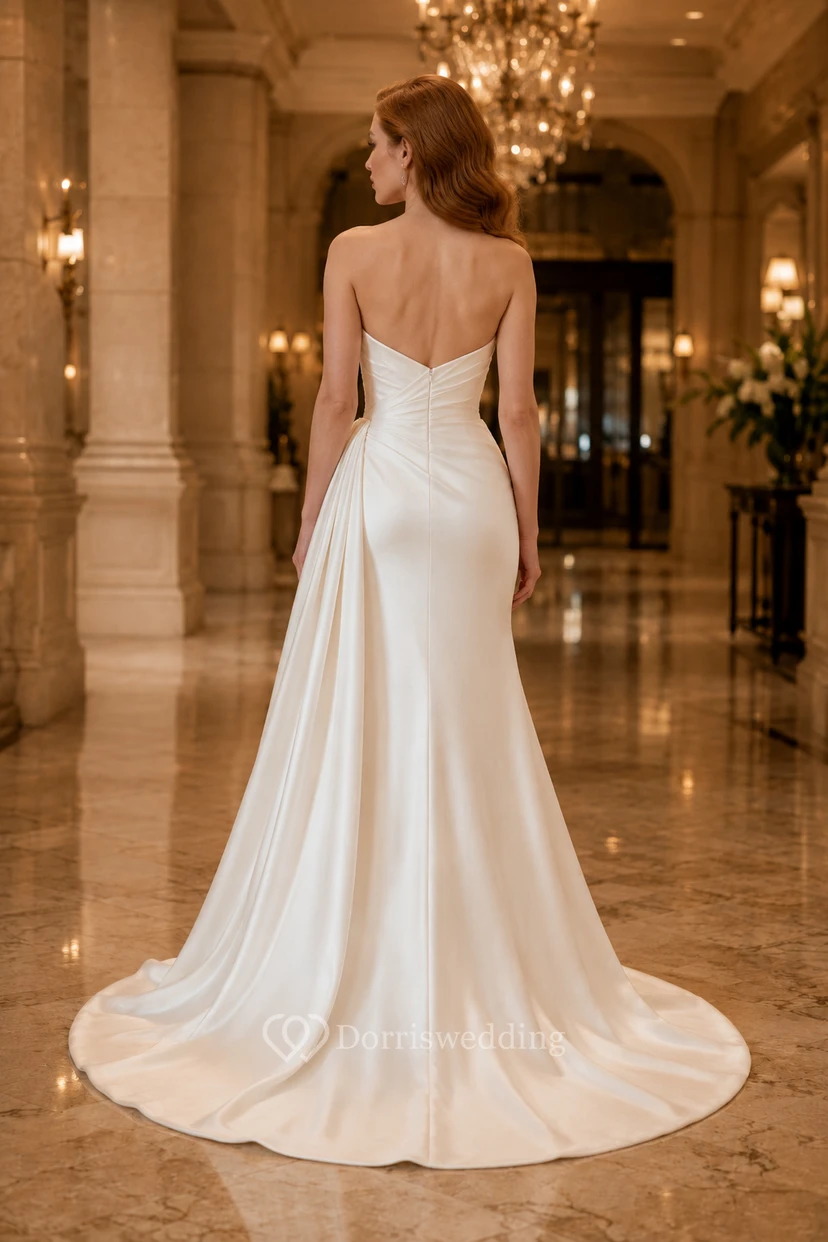 Brautkleid aus Satin, A-Linie, trägerlos, Herzausschnitt, Schleppe view 2