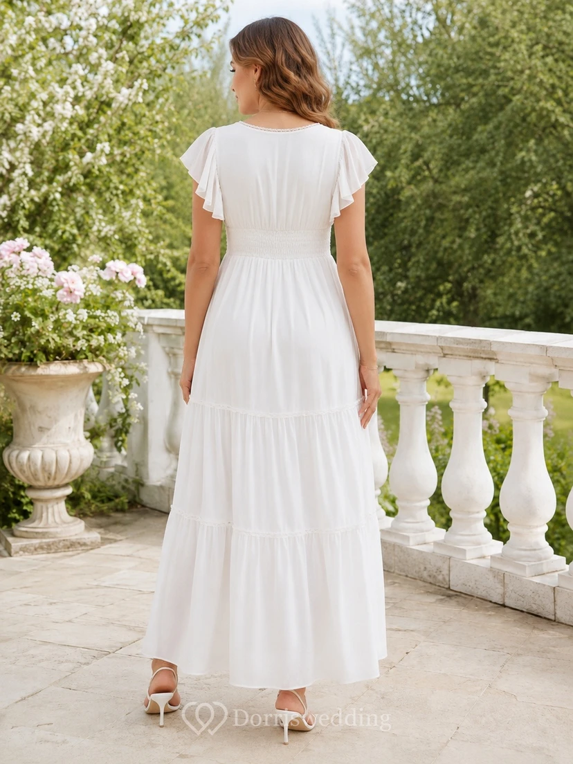 Vestido de novia de gasa de corte A con mangas cortas y volantes para embarazadas view 2