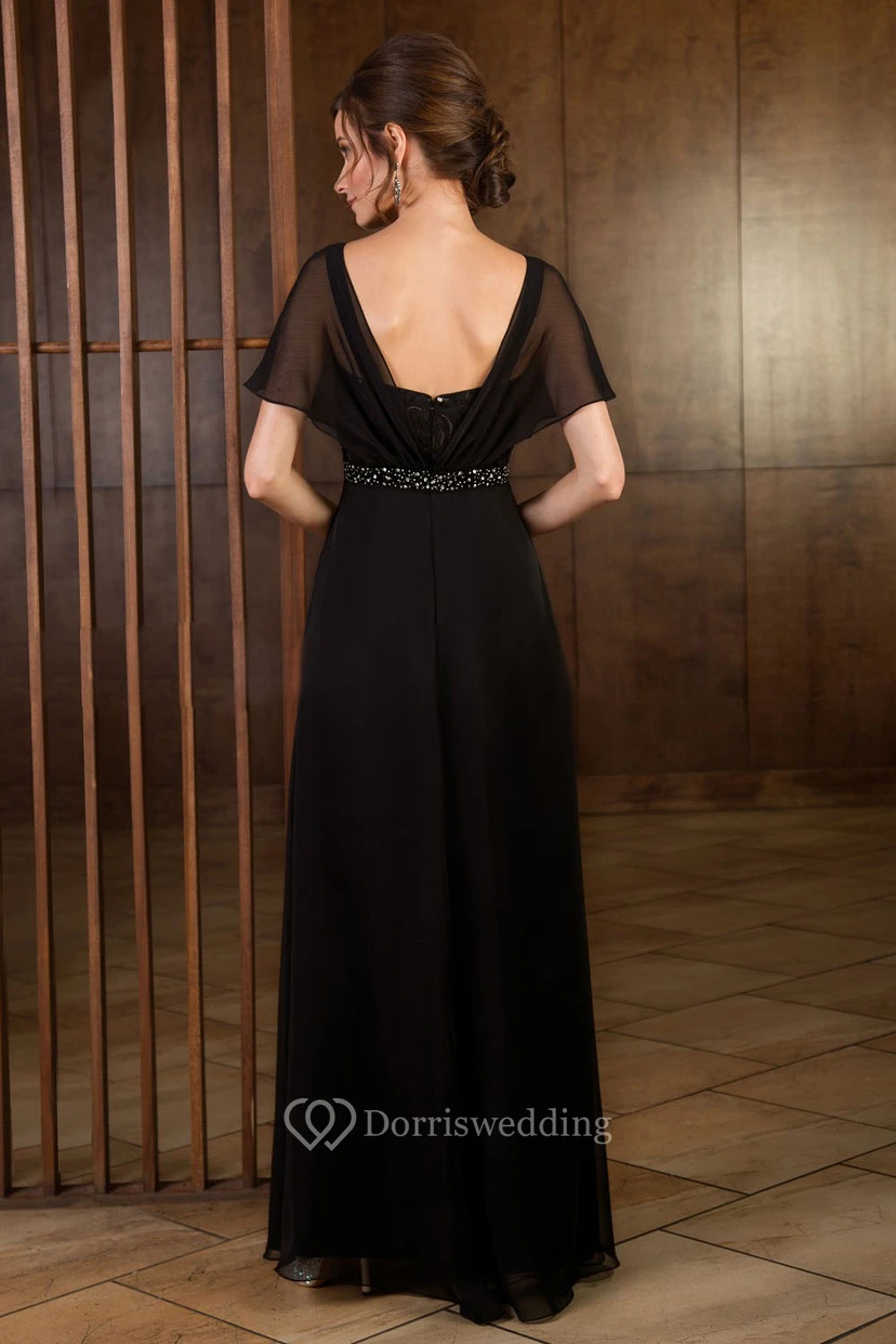 Short-Sleeved A-Line Floor-Length Mother Of The Bride Dress With Sequins view 2