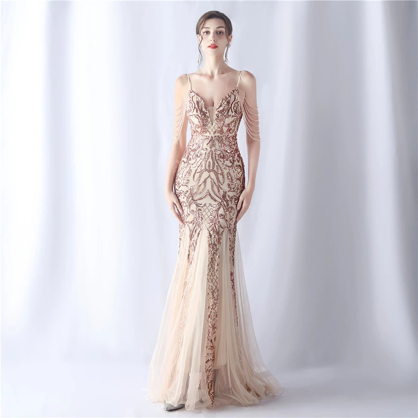 Robe de soirée haut de gamme en maille perlée et ornée de perles, modèle 3034. view 37
