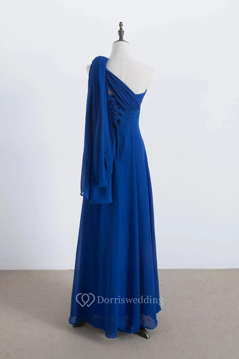 A-Linien-Brautjungfernkleid aus Chiffon, ärmellos, bodenlang und mit Falten, Neckholder view 3